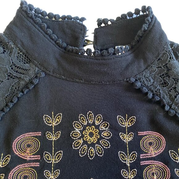 XHILARATION Embroidered Lace Long Sleeve Black Boho Midi Goth Dress XL EUC - Picture 5 of 15